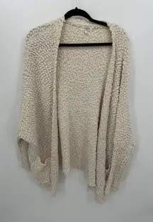 Umgee Womens Cream Chunky Knit Cardigan Sweater Pockets Size M Long Open Front