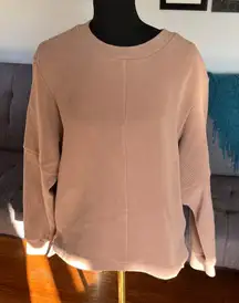 Varley Beige Ribbed Knit Top with back  keyhole cutout size Large