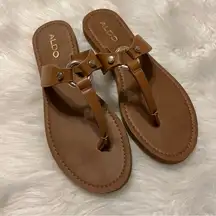 Aldo Brown faux leather Thong sandals flip flops Size 9