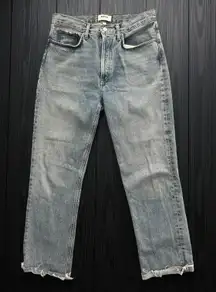 AGOLDE High Rise Straight Leg Jeans Light Wash Raw Frayed Hem Women's size 28