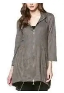 Miilla Womens Jacket Dress Taupe Faux Suede Anorak Drawstring Hoodie Large