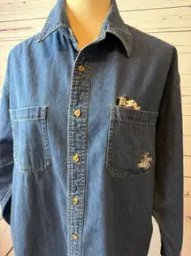 Disney Store denim long sleeve shirt button front‎ Large 101 Dalmatians Dogs Y2K