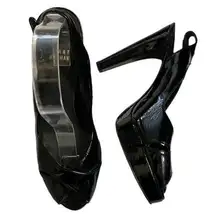 STUART WEITZMAN Platform Patent Leather Pumps Peep Toe Slingback Block Heels 8.5
