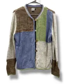 Icelandic Design Clare Patchwork Cardigan Women's Medium Button Knit Sweater