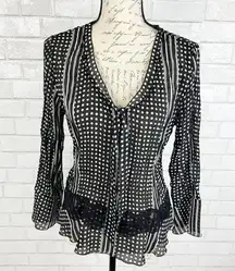 Robbie Bee Stylish Sheer Polka Dot Blouse Size Medium