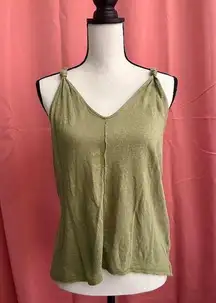 100% Linen Knotted Strap Tank Top - Olive Green - Size XS - EUC