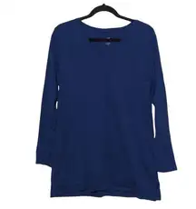 J Jill Long Sleeve Perfect Pima V-Neck Tunic in Blue - Size M - EUC