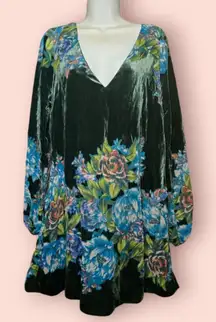 Free People Misha Velvet Mini Dress Floral Burnout Long Sleeve Boho FP Mini S