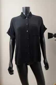 Madewell Black Short Sleeve Button Down Blouse Women's S Oversized Fit
