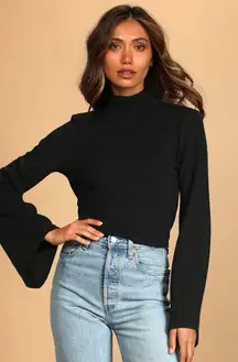 ✨Lulus Baby Got Backless Black Mock Neck Tie-Back Sz Medium Sweater✨