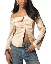 ANTHROPOLOGIE Off The Shoulder Silky Button Down Shirt Size M NEW Steampunk