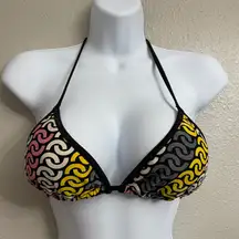 Triangle Bikini Top Yellow Gray Cream Pink and Black Size Small
