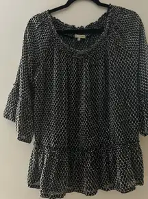 Democracy Black and White Polka Dot Peasant Blouse Size M