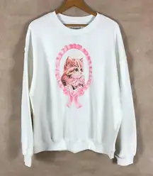 Goodie Two Sleeves Women's Angel Kitten White Crewneck Sweatshirt NEW XL
