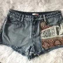 Y2K Bongo patchwork denim shorts