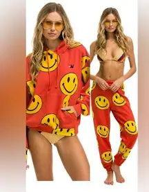 NWT Aviator Nation Red Smiley Repeat Hoodie and sweatpants Set