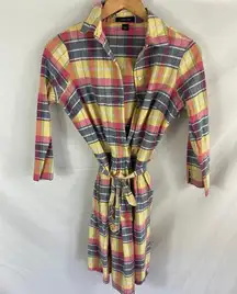 Lands End Belted Madras Plaid Dress Size 2