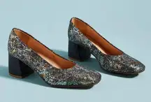 Anthropologie  Mermaid Iridescent Shine Block Slip-on Heels Sz. 7