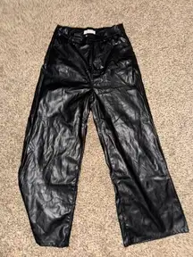 High Waist Wide Leg Leather Pants