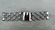 VTG  chunky, engravable  ID bracelet with wide circle links in silver tone