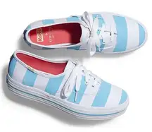 Keds X Kate Spade Cabana Stripe Platform Sneakers Women 7 White Blue‎ Nautical