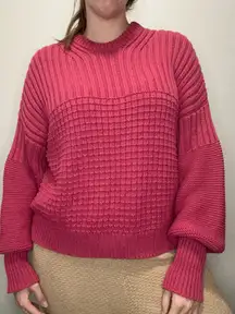 The Knotty Ones Delcia Organic Cotton Sweater Raspberry One Size Chunky Knit