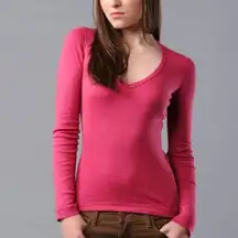 Splendid  Top S Modal Cotton Long Sleeve V-neck Lounge Basic Red Base Layer