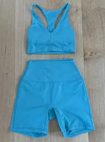 Set Active Crop Top & Bike Shorts Set Luxform Size XS Teal Blue Green