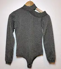 VICI Sparkly Gray Long Sleeve Bodysuit Sz small