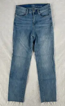 Soho High Waist Straight Jeans Womens 2 Blue Denim Stretch Mid Rise Frayed Hem
