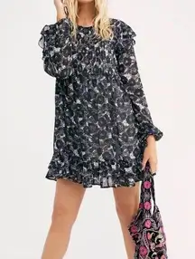 These Dreams Black White Floral Long Sleeve Mini Dress M