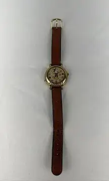 Vintage Lorus Seiko Mickey Mouse Watch Musical It's Small World Brown Band