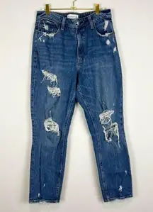 Abercrombie & Fitch Curve Love High Rise Mom Jean Straight Leg Distressed Size 8