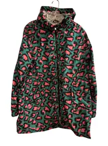 Brave Soul Teal Pink Leopard Print Hooded Anorak Rain Jacket XL