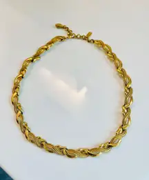 Vintage Chunky Tarnish Resistant Luxe Gold Chocker Logo Necklace 