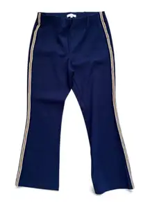 ANN MASHBURN Pants Women’s M Navy Blue Flare Gold Stripe Rayon Blend Stretch