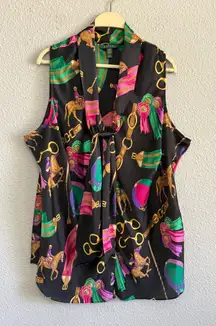 Vintage 90's Lauren Ralph Lauren Equestrian Blouse Size 22W Neck Tie Horse Race