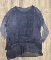 Saks Fifth Avenue Sheer Silk Embroidered  Tiered Top Size XL Made in Italy