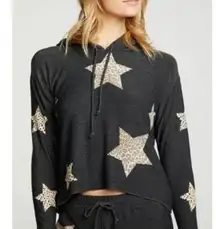 Chaser Leopard Animal Print  Star Print Gray Hoodie Women’s Size XS Cropped
