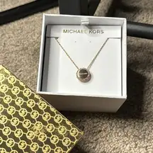 NWT Michael Kors Rose Gold Tone Steel Disc Pendant 18in Necklace