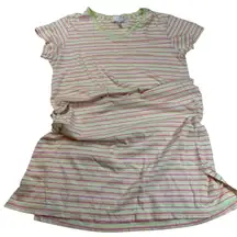 Oscar de la Renta Pink Green Striped Short Sleeve‎ Dress Casual