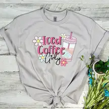 Gildan Iced Coffee Girly Flower Cotton Large Womens T-Shirt