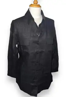 CROWN LINEN DESIGNS 100% Linen 4-Pocket Shirt Jacket Button-Up Black Size XL‎