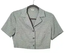 John Galt Green Plaid Cropped Button-Up Shirt One Size Green Plaid Crop Top