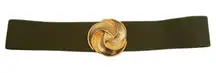 Vintage 80s Day-Lor Elastic Belt Olive Green‎ Stretch Gold Tone Knot Buckle