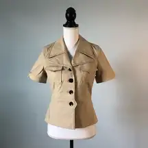 HALOGEN | Structured Short Sleeve Tan Blazer