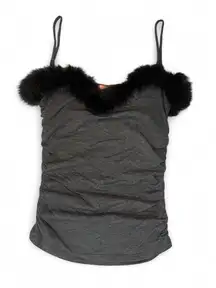 Black Y2K Fur Trim Cami Top Size M/L