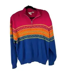 Vintage Hasting & Smith Bright Multicolor 1/4 Zip Pullover Sweater Sz XL