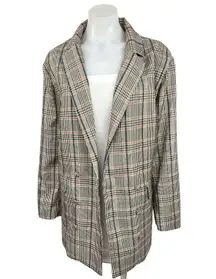 Missguided Multicolor Tan Plaid Double Breasted Mid Length Coat Jacket Size 8