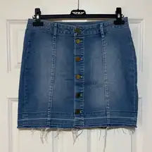 Articles of Society A-Line Full Button Frayed Hem Denim Blue Mini Skirt Size 27